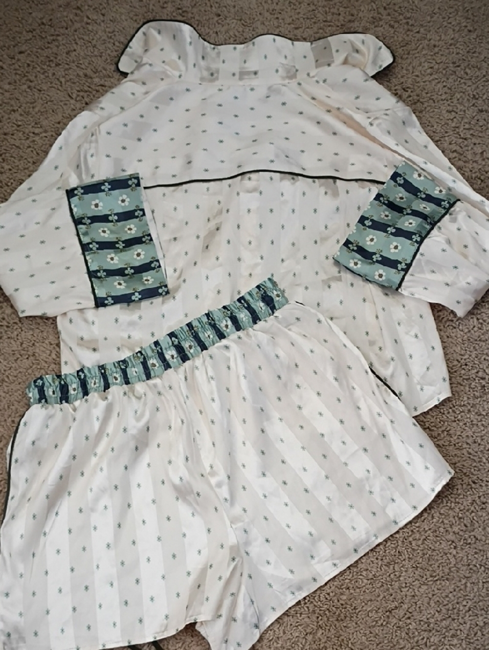 Free People Cream Pajama Set with Teal Trim - Picture 5 of 5